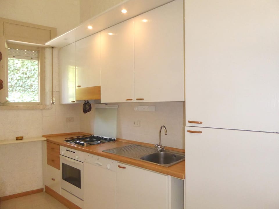 Kitchen or kitchenette, stove