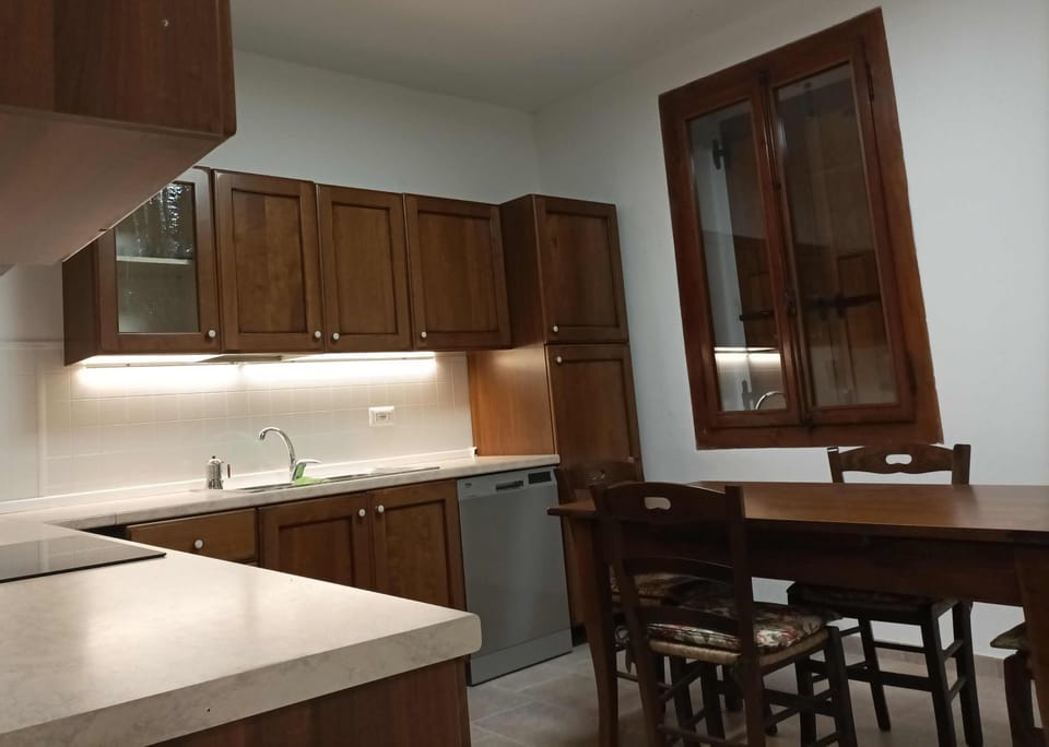 Kitchen or kitchenette, dishwasher, oven, stove
