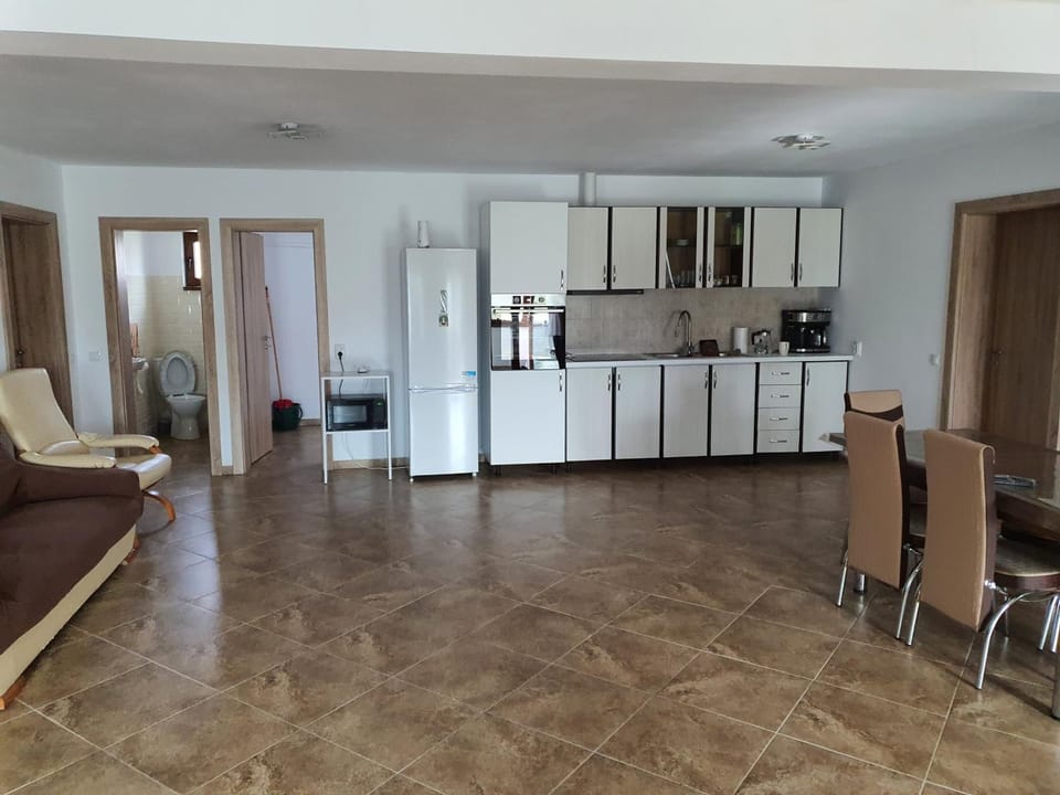 Kitchen or kitchenette, Living room, Dining area, microwave, oven, stove