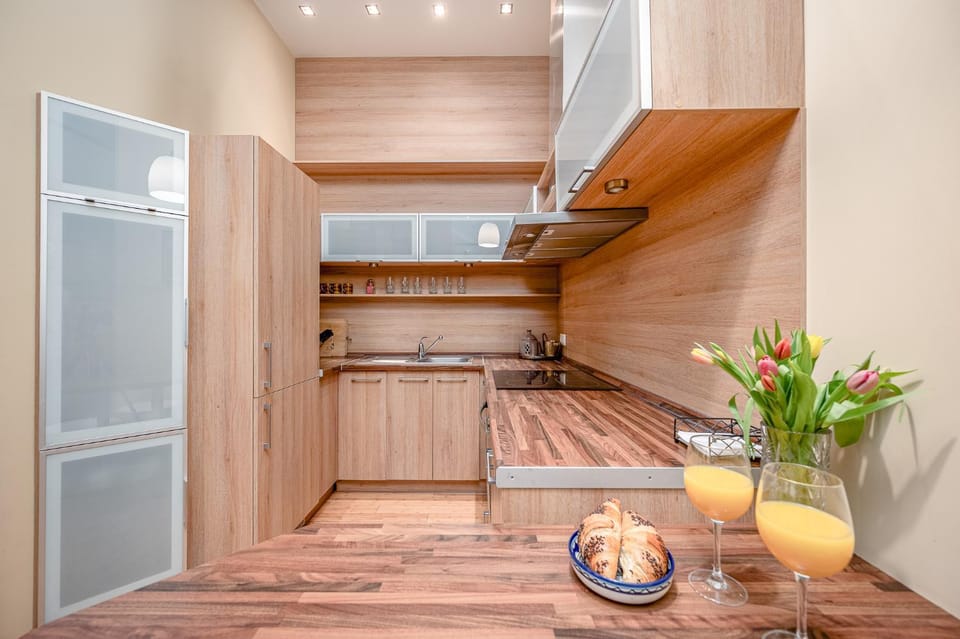 Kitchen or kitchenette, stove