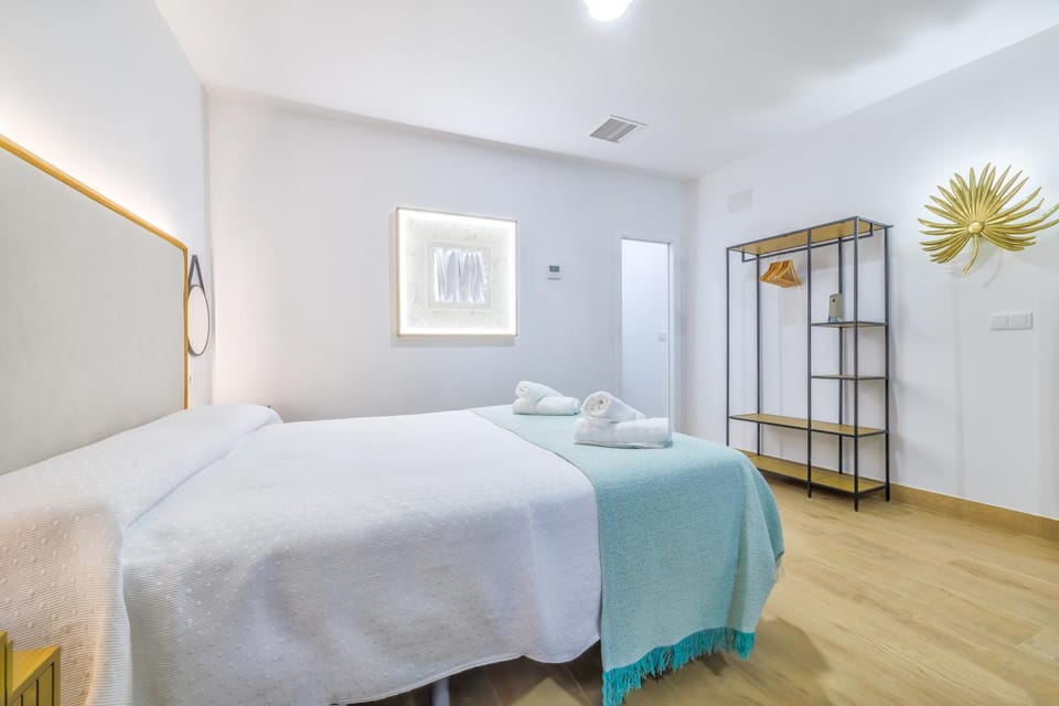 Bed, Bedroom, heating, towels, wardrobe, air conditioner