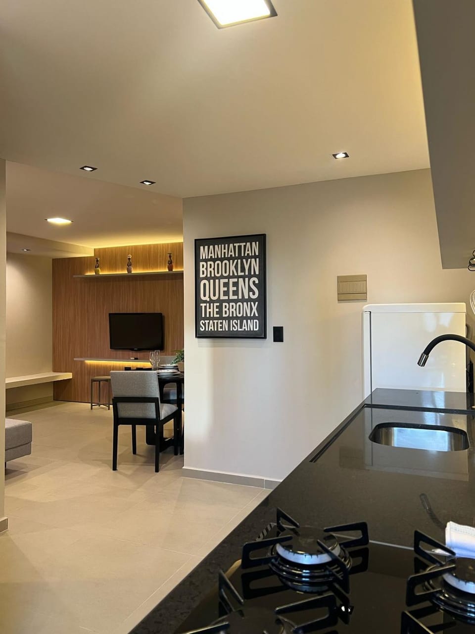 Kitchen or kitchenette, stove