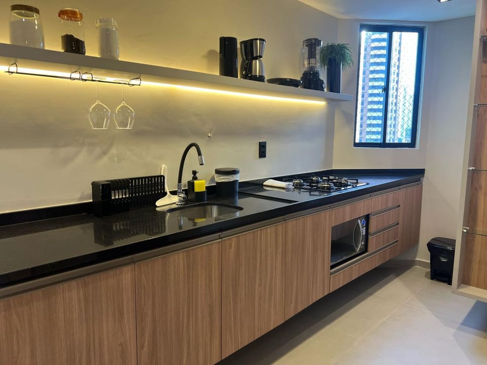 Kitchen or kitchenette, stove