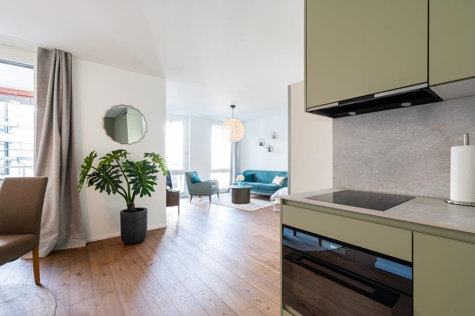 Kitchen or kitchenette, Living room, Dining area, stove