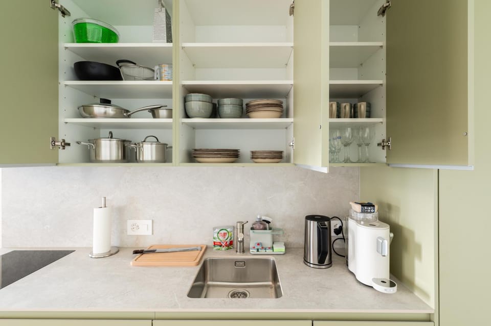 Kitchen or kitchenette, stove