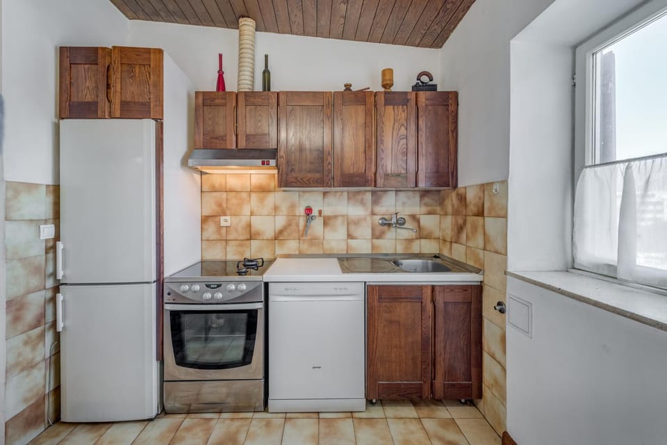 Kitchen or kitchenette, dishwasher, oven, stove