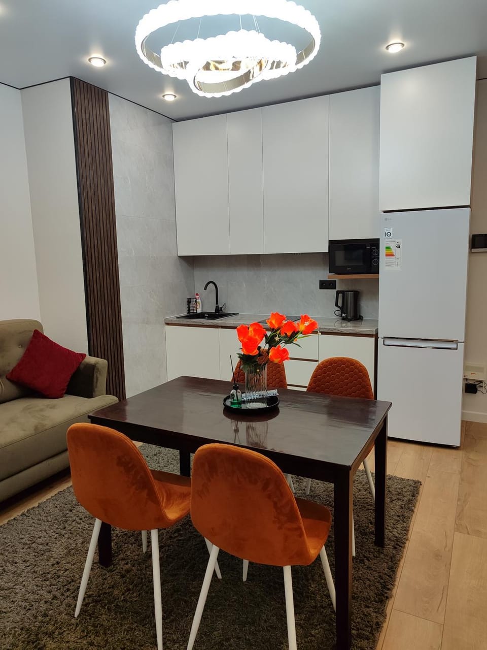 Kitchen or kitchenette, stove