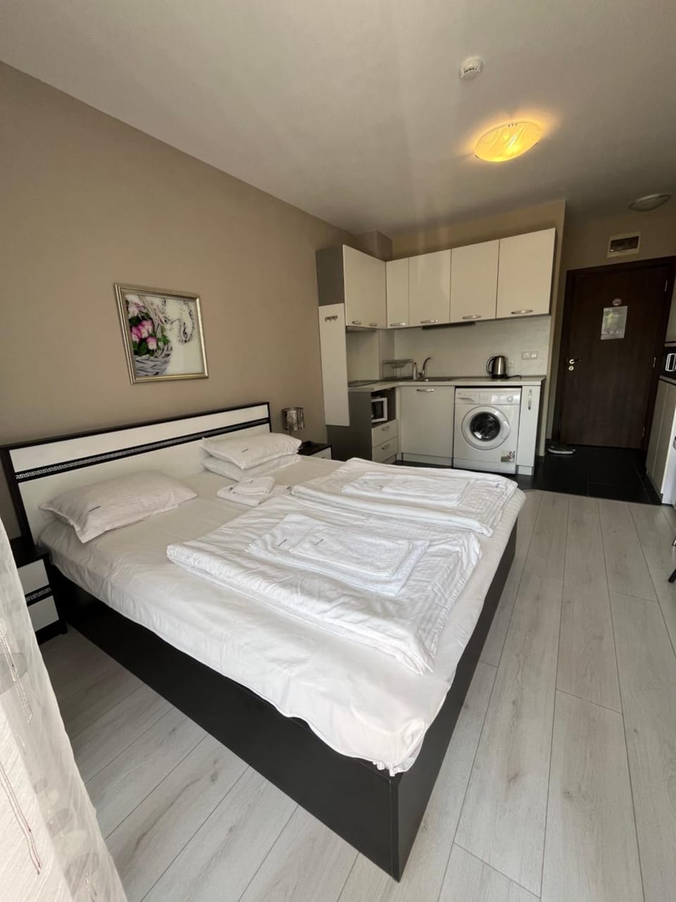 Bed, Kitchen or kitchenette, Photo of the whole room, Bedroom, stove, washing machine