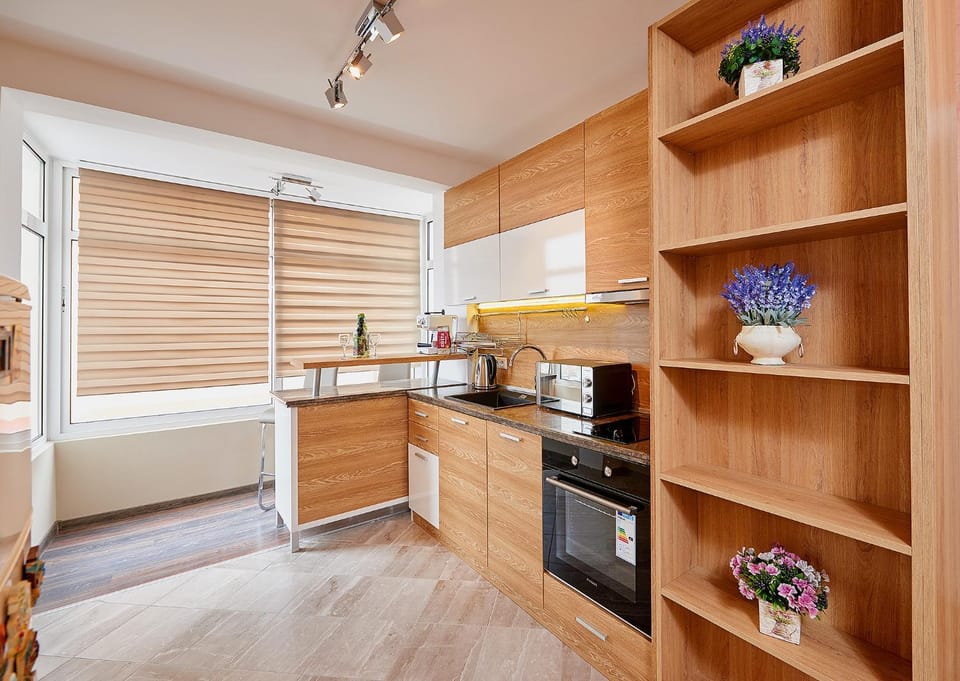 Kitchen or kitchenette, oven, stove