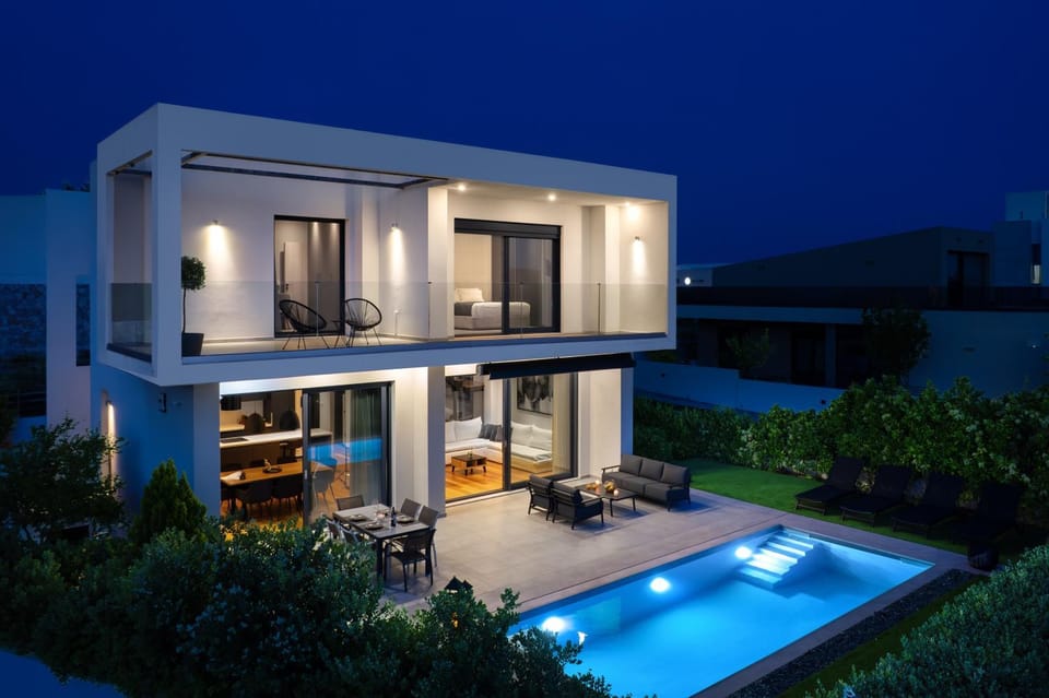 Property building, Night, Swimming pool