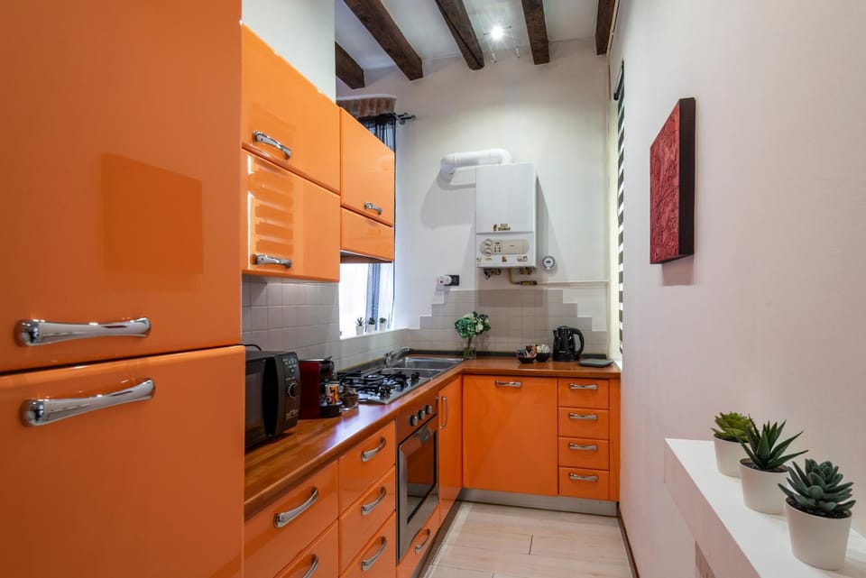 Kitchen or kitchenette, stove