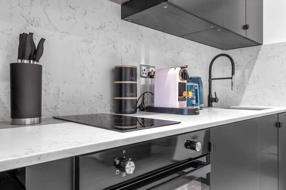 Kitchen or kitchenette, stove