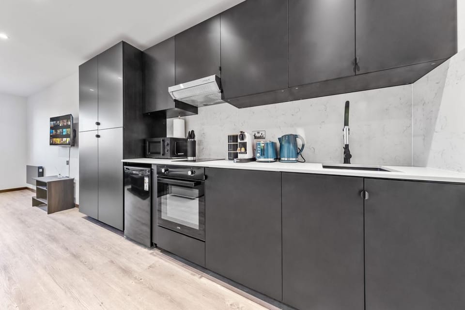 Kitchen or kitchenette, oven, stove