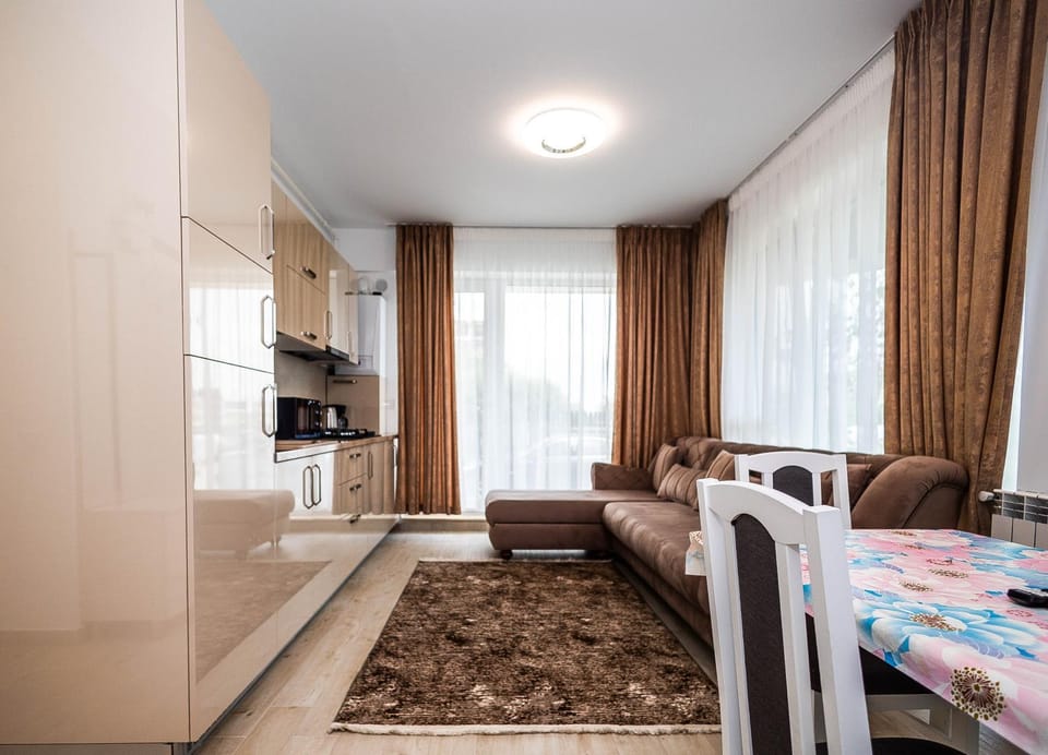 Kitchen or kitchenette, Living room, Seating area, Dining area, stove