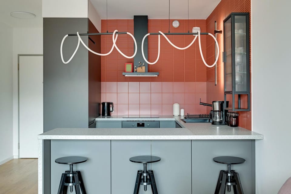 Kitchen or kitchenette, stove