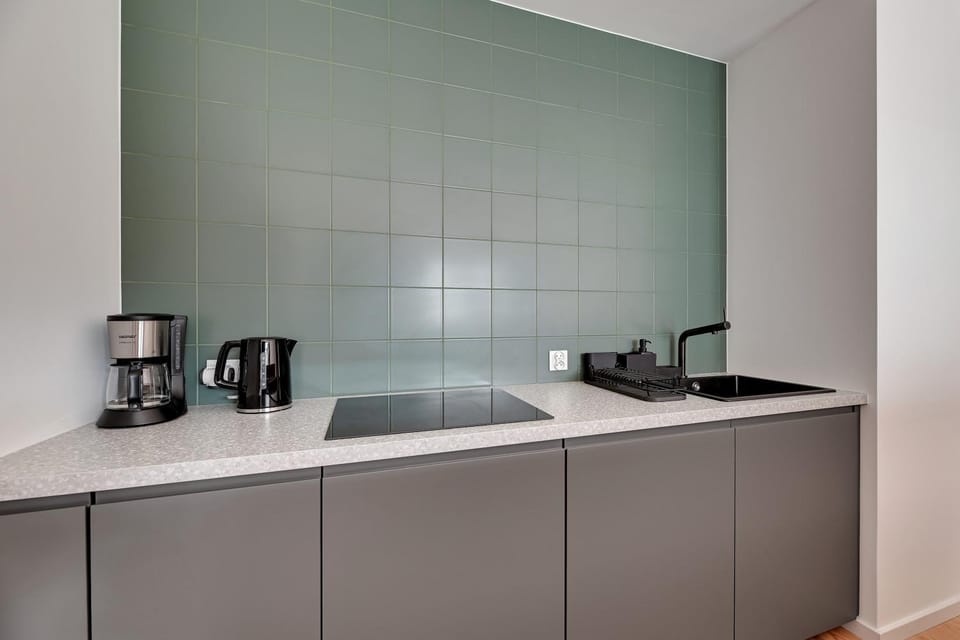 Kitchen or kitchenette, stove