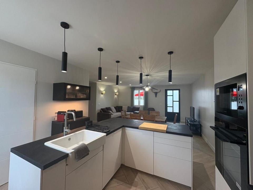 Kitchen or kitchenette, stove