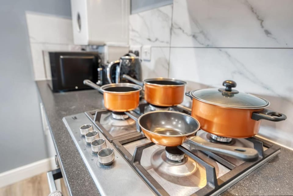 Kitchen or kitchenette, stove