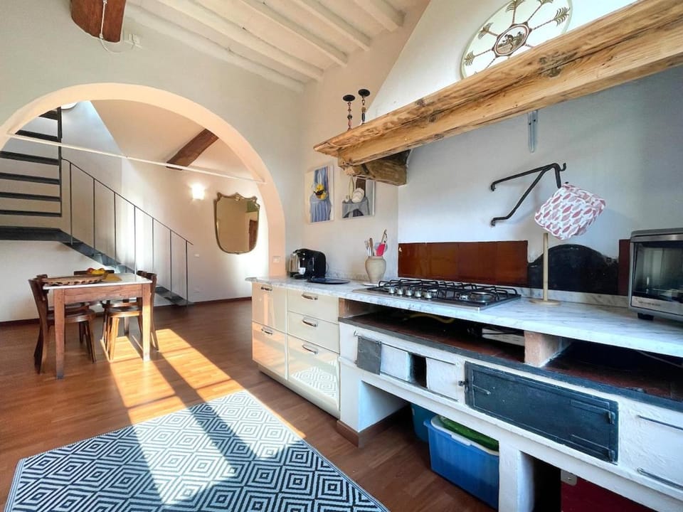 Kitchen or kitchenette, stove