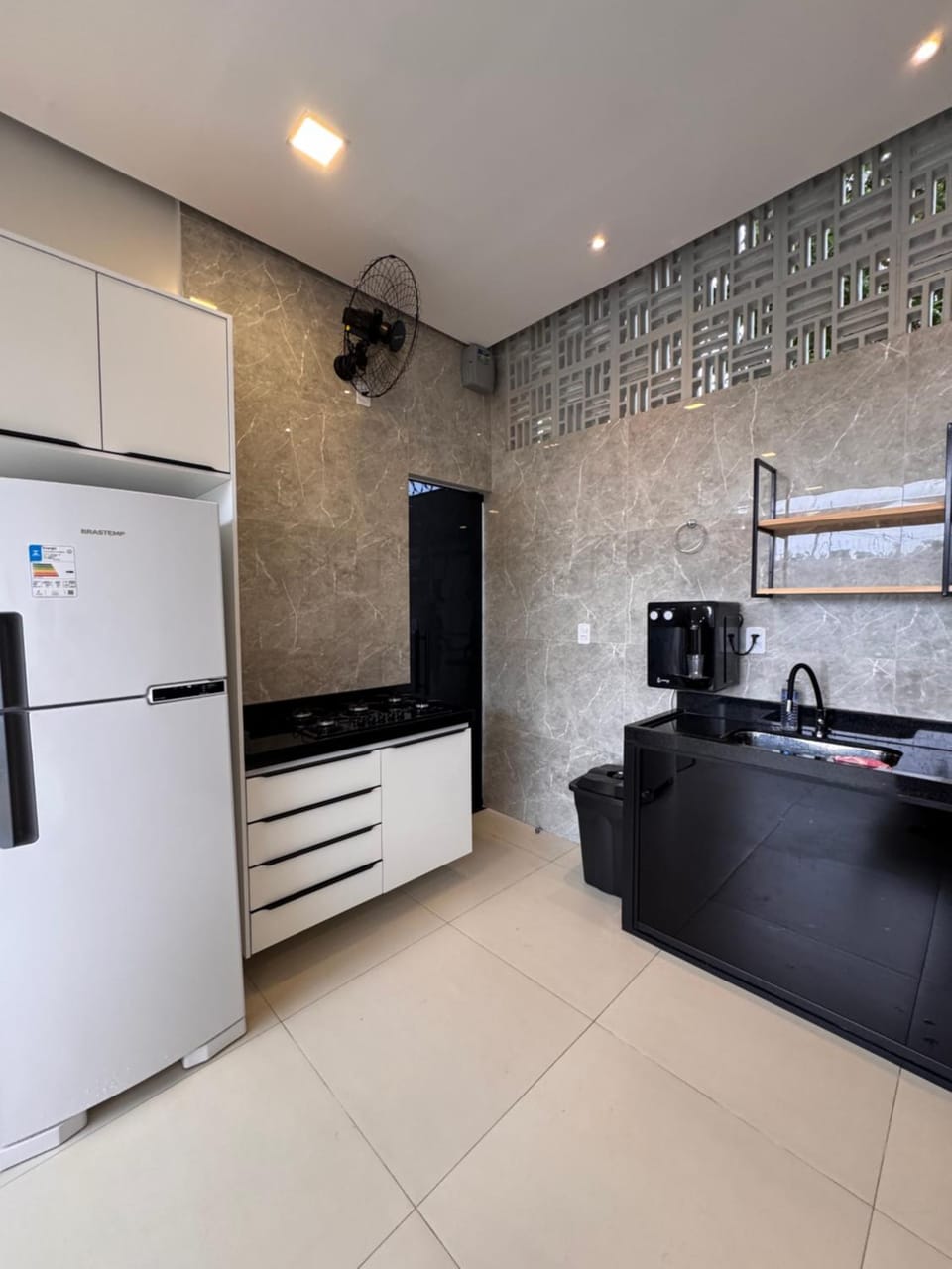 Kitchen or kitchenette, stove