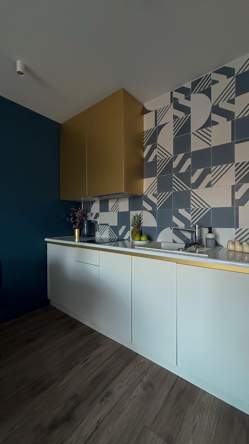 Kitchen or kitchenette, stove