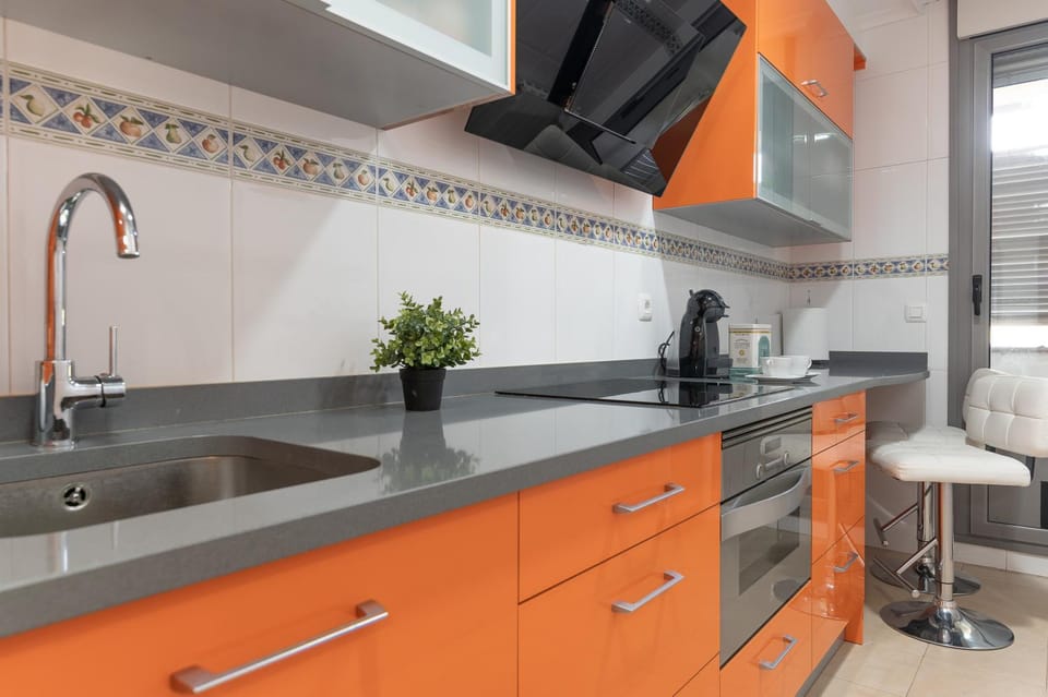 Kitchen or kitchenette, stove