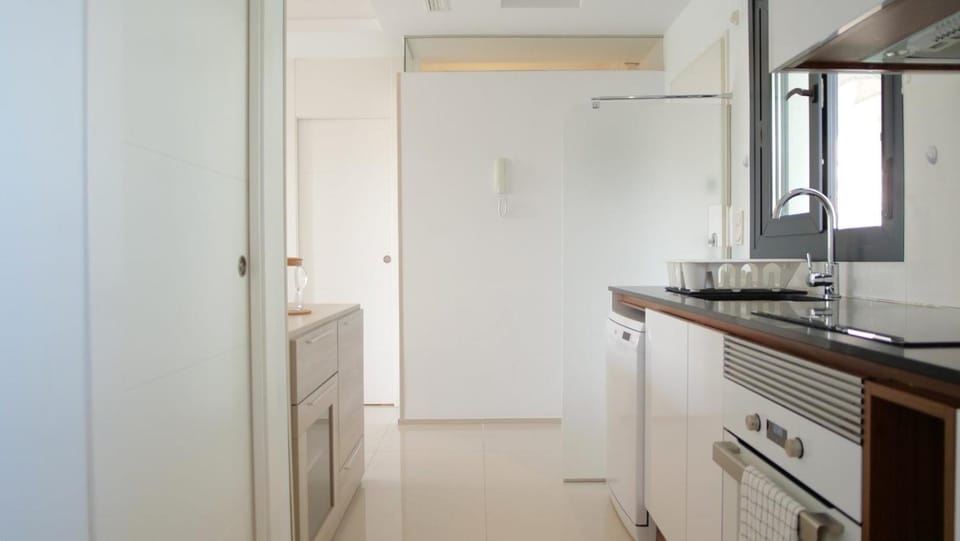 Kitchen or kitchenette, dishwasher, oven, stove