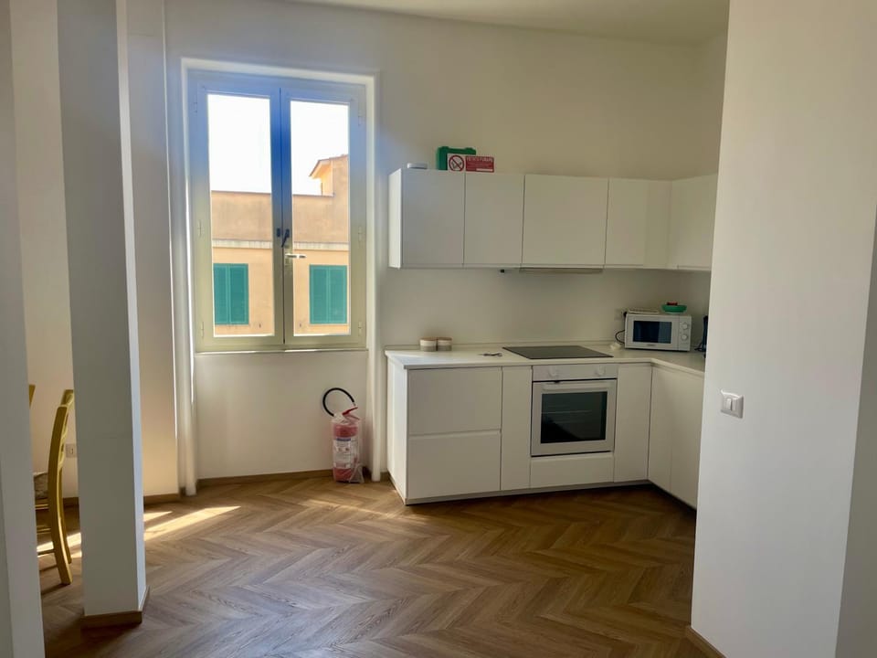 Kitchen or kitchenette, dishwasher, oven, stove