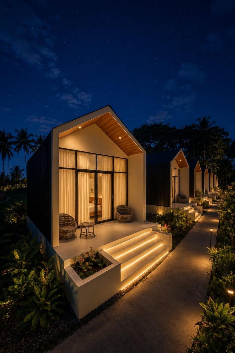 Property building, Night, Garden, Garden view