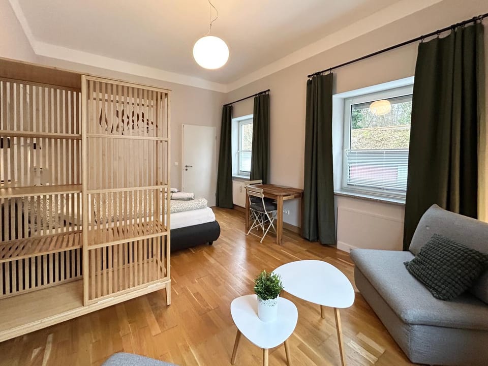 Bed, Living room, Photo of the whole room, Seating area, Bedroom