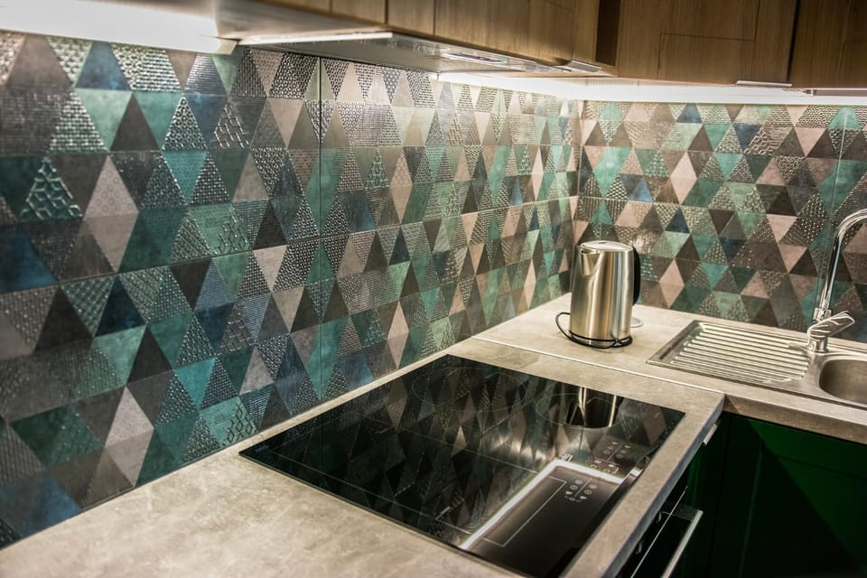 Kitchen or kitchenette, stove