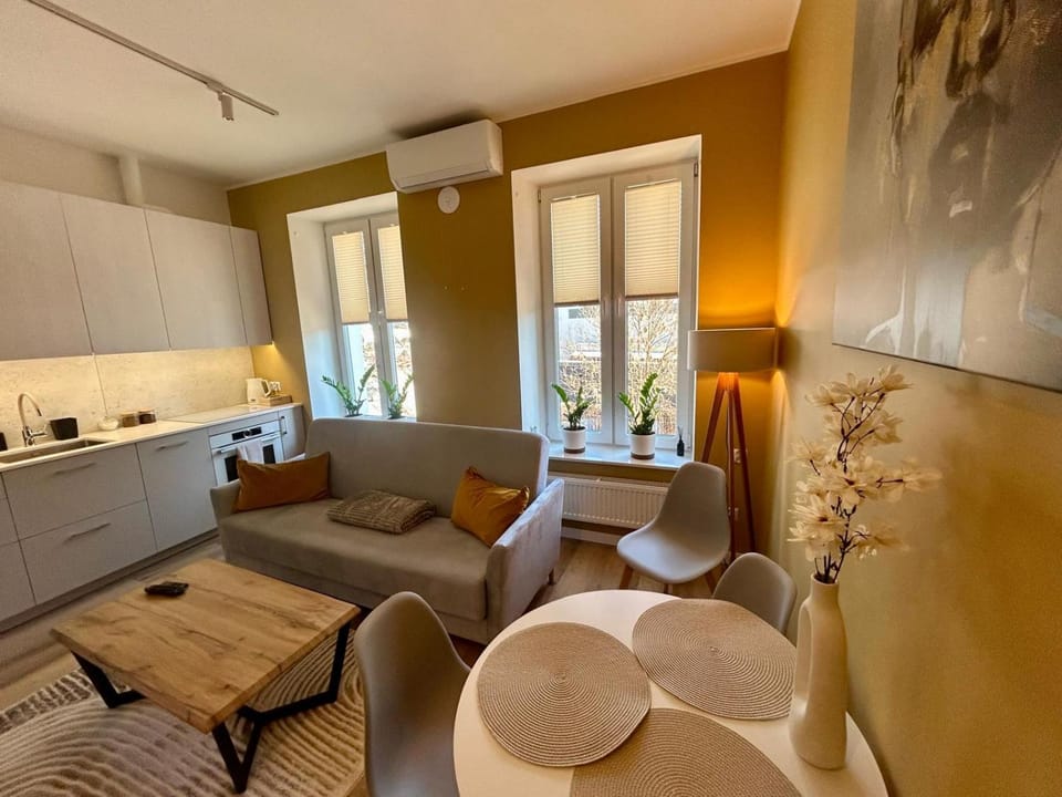 Kitchen or kitchenette, Living room, Seating area, Dining area