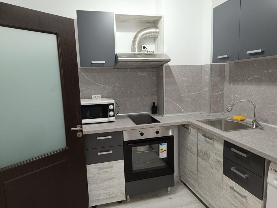 Kitchen or kitchenette, oven