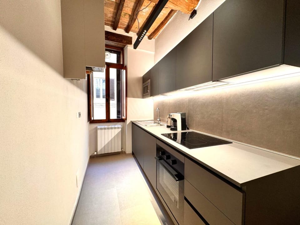 Kitchen or kitchenette, oven, stove