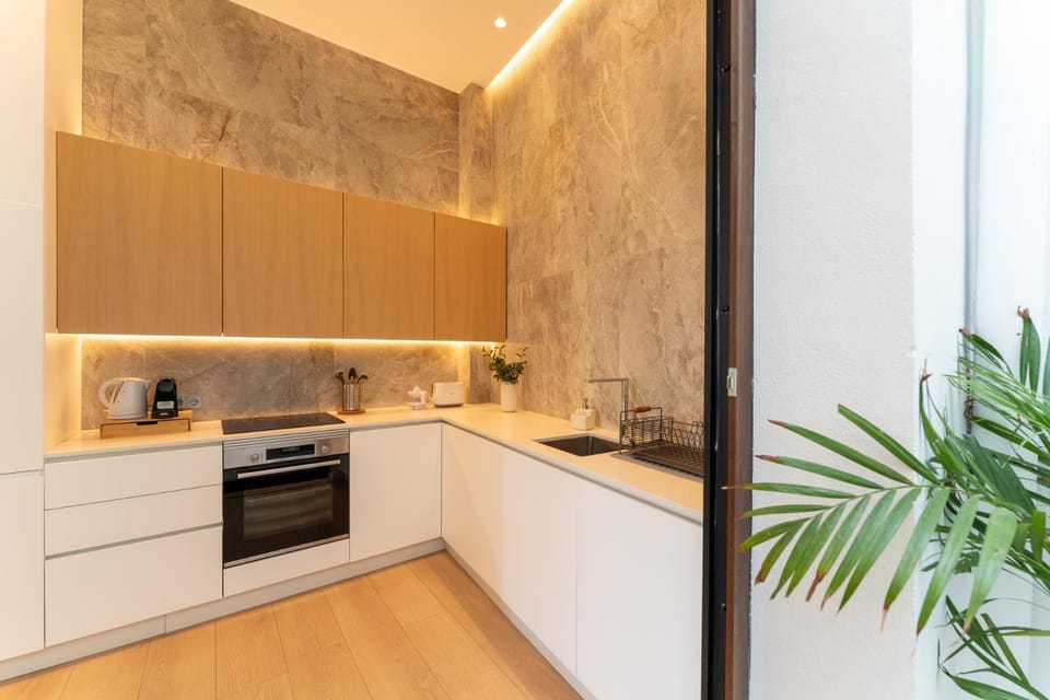 Kitchen or kitchenette, stove