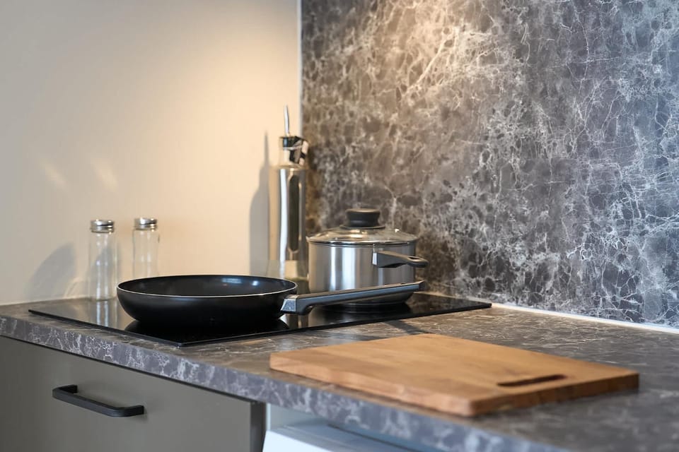 Kitchen or kitchenette, stove