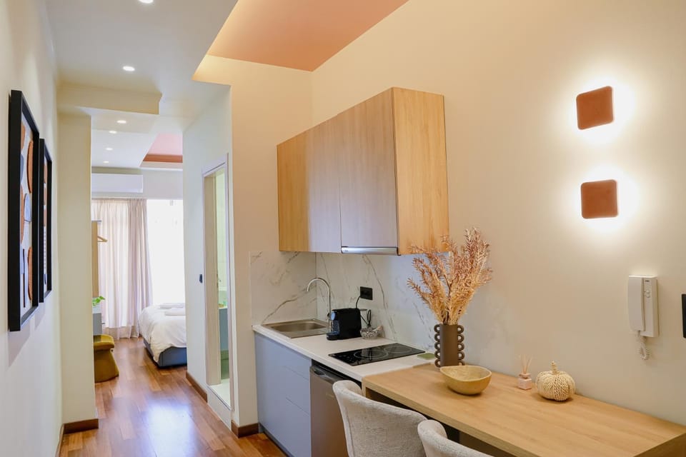 Kitchen or kitchenette, stove