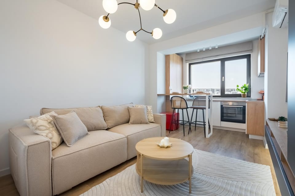 Kitchen or kitchenette, Living room, Seating area, Dining area