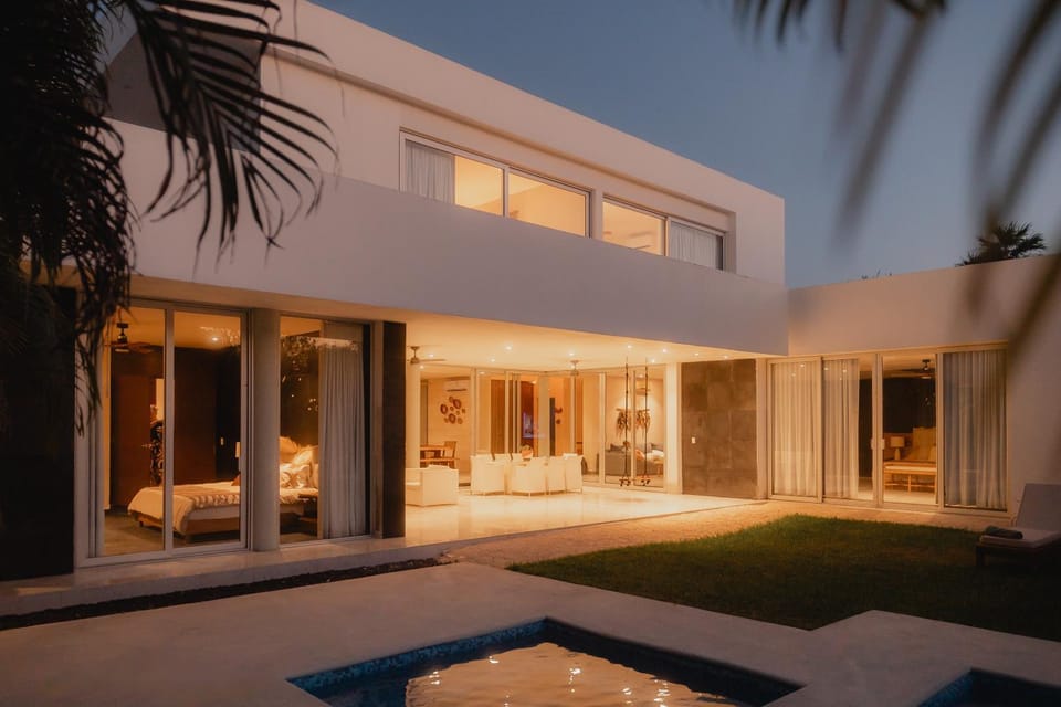 Property building, Patio, Night, Garden, Garden view, Swimming pool