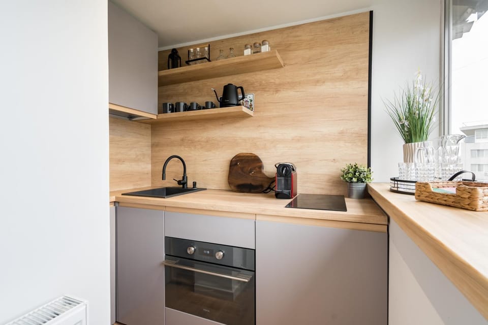 Kitchen or kitchenette, stove