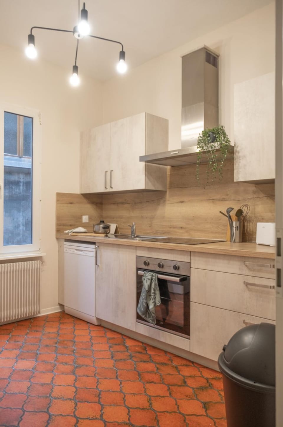 Kitchen or kitchenette, dishwasher, stove