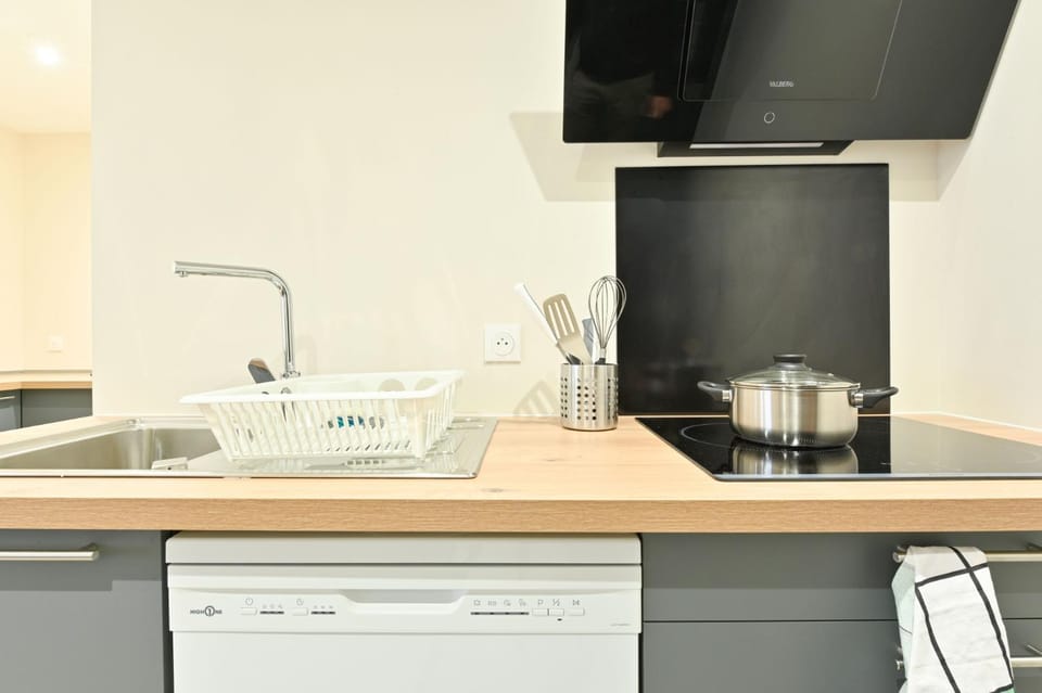 Kitchen or kitchenette, stove