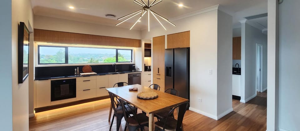 Dining area, dishwasher, oven, stove, kitchen