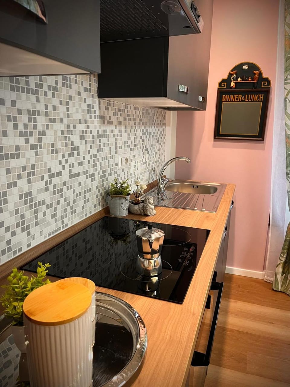 Kitchen or kitchenette, stove