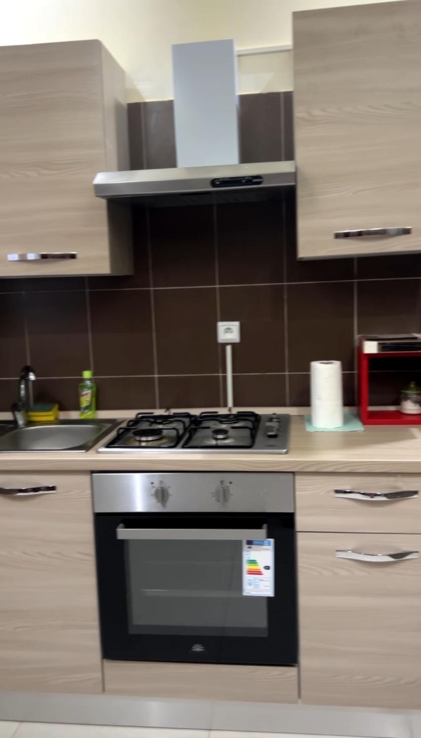 Kitchen or kitchenette, stove
