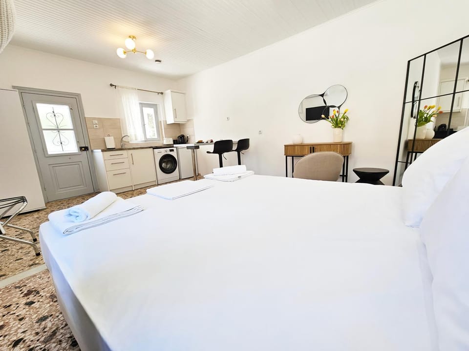 Bed, Kitchen or kitchenette, Photo of the whole room, Seating area, Bedroom, washing machine