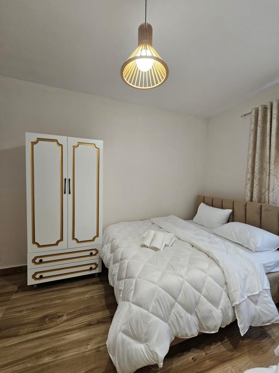 Bed, wardrobe
