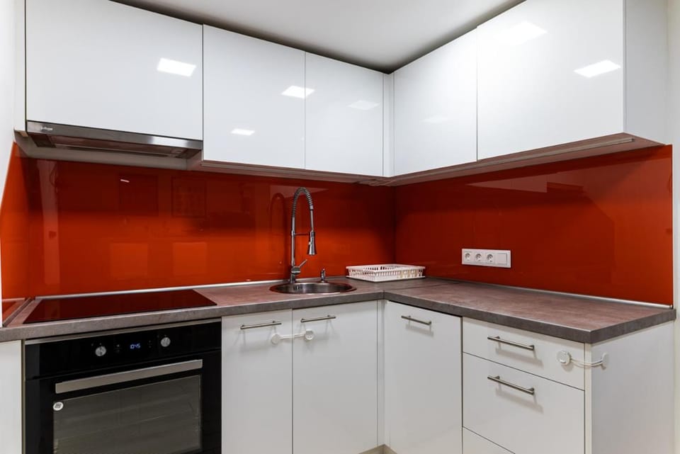 Kitchen or kitchenette, stove