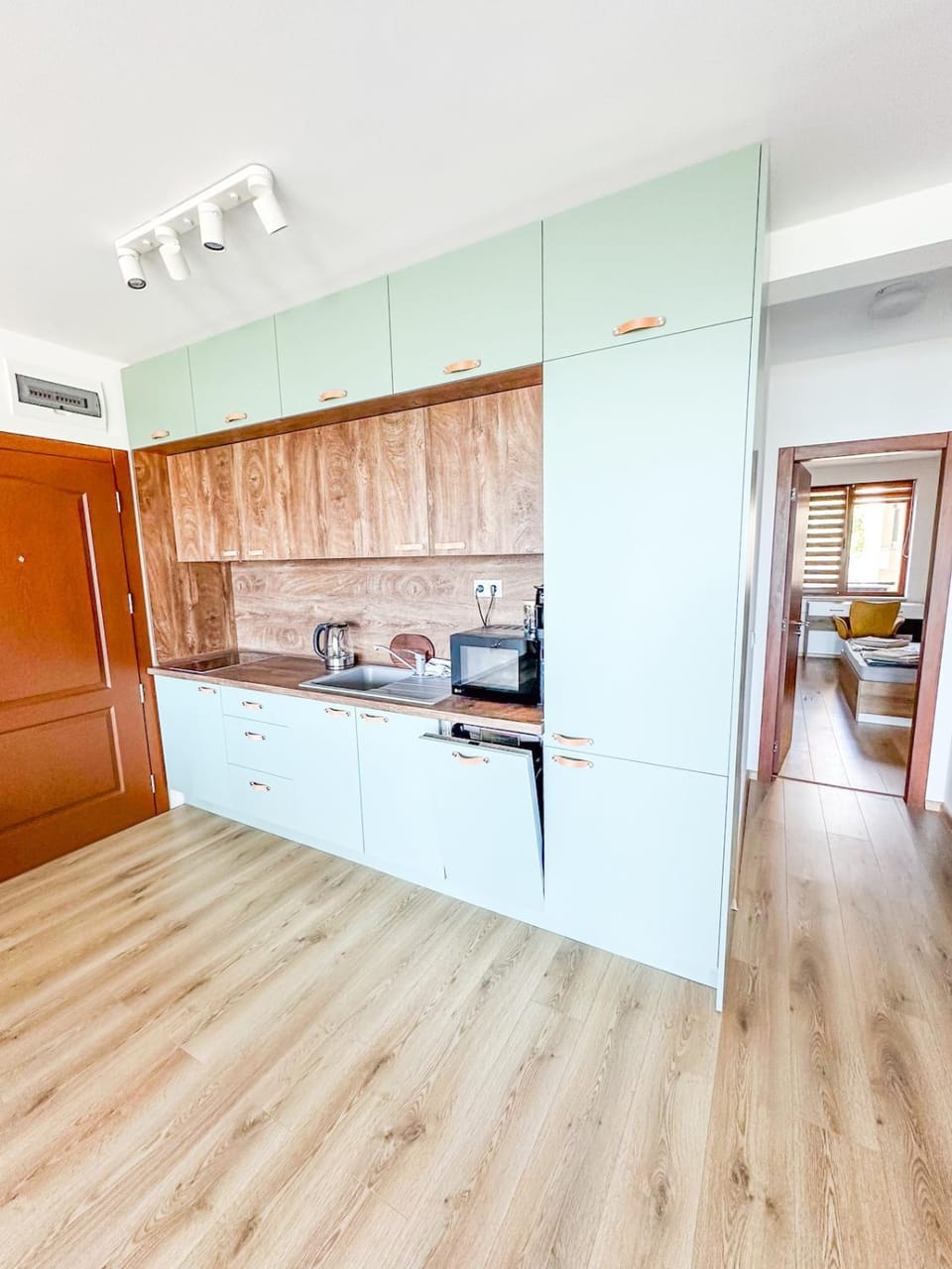 Kitchen or kitchenette, dishwasher, stove