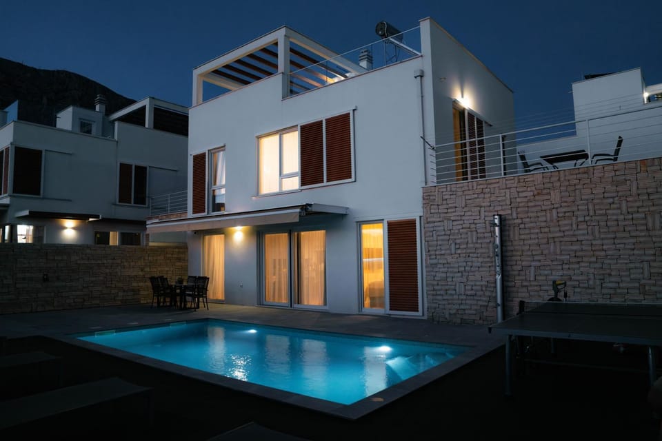 Property building, Night, Pool view, Swimming pool